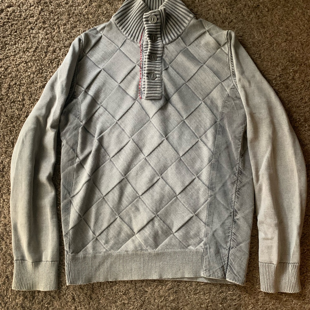 Men's Gray Sweater with Ribbed Collar